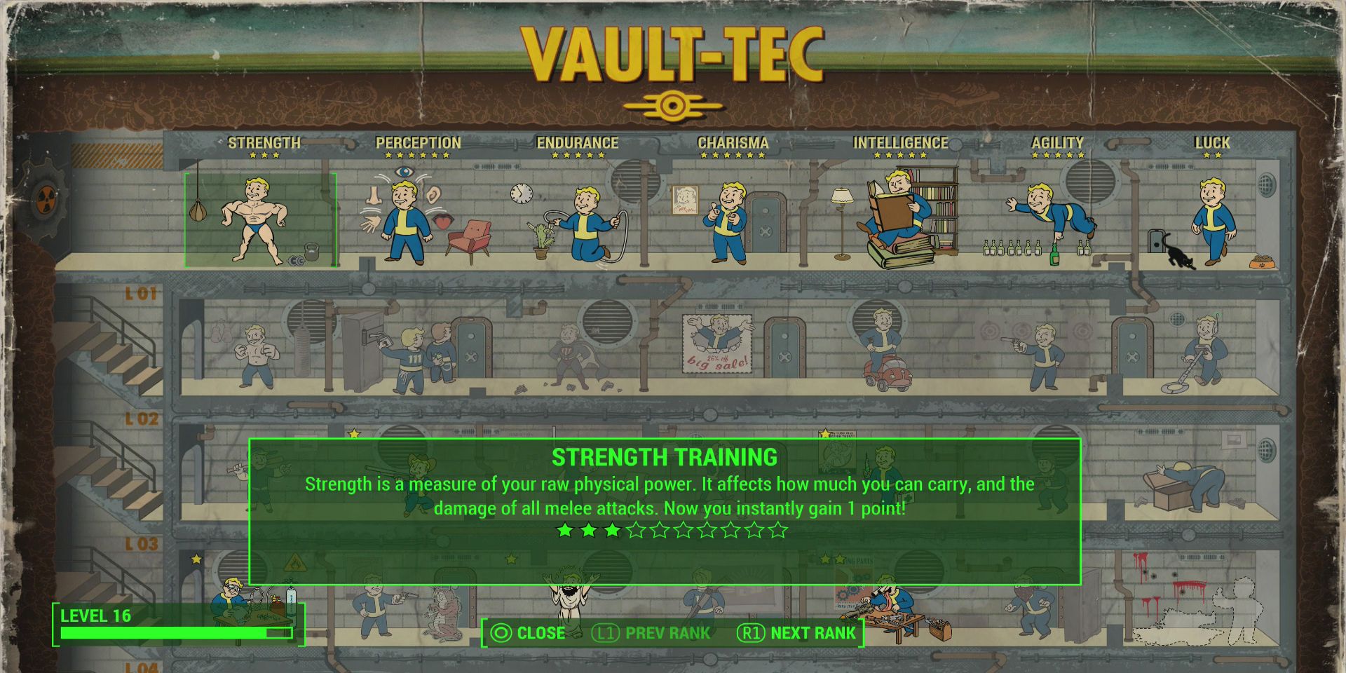 The perk screen in Fallout 4