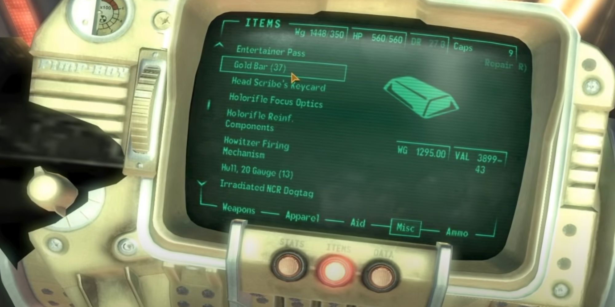 Fallout New Vegas Gold Bars Inside Pip-Boy Inventory