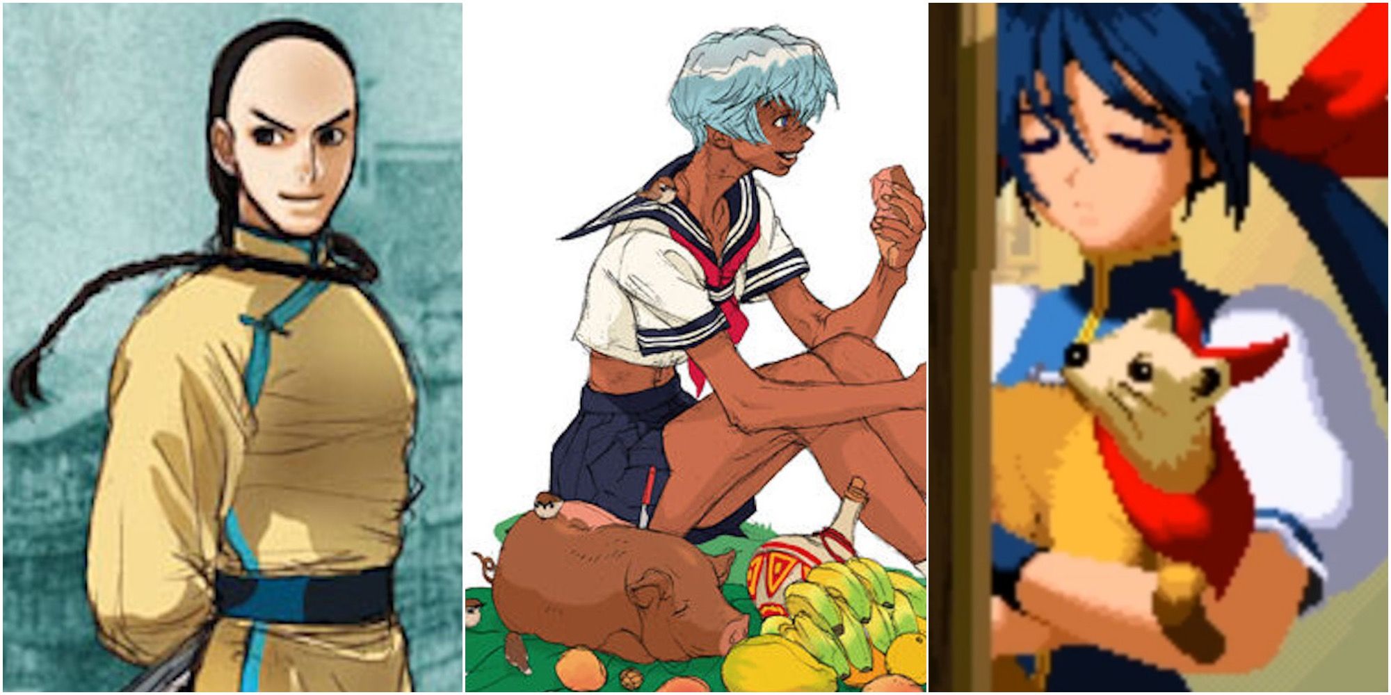 Composite image of Lee Rekka (Last Blade), Elena (Street Fighter), Hotaru (Garou)
