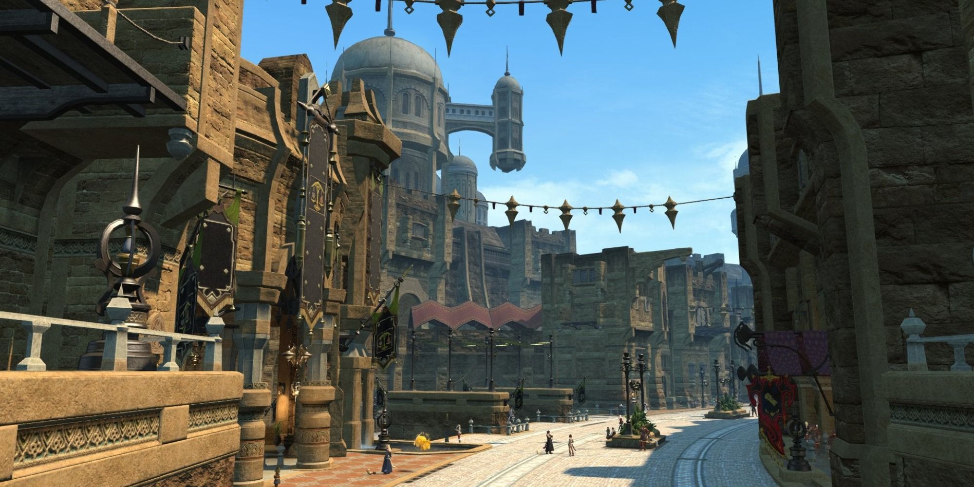 The bustling streets of Ul'dah, Steps of Nald in Final Fantasy 14.