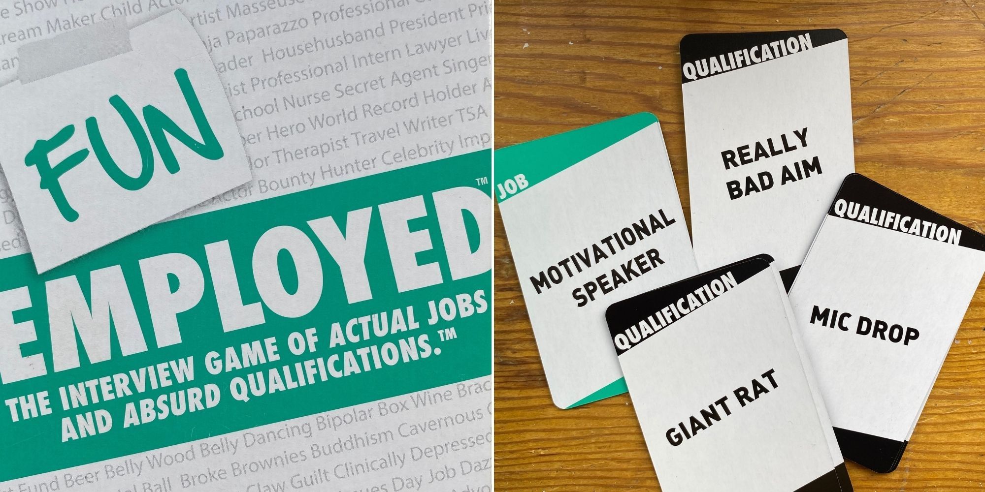 Fun-Employed Card Game Box - Example Cards 