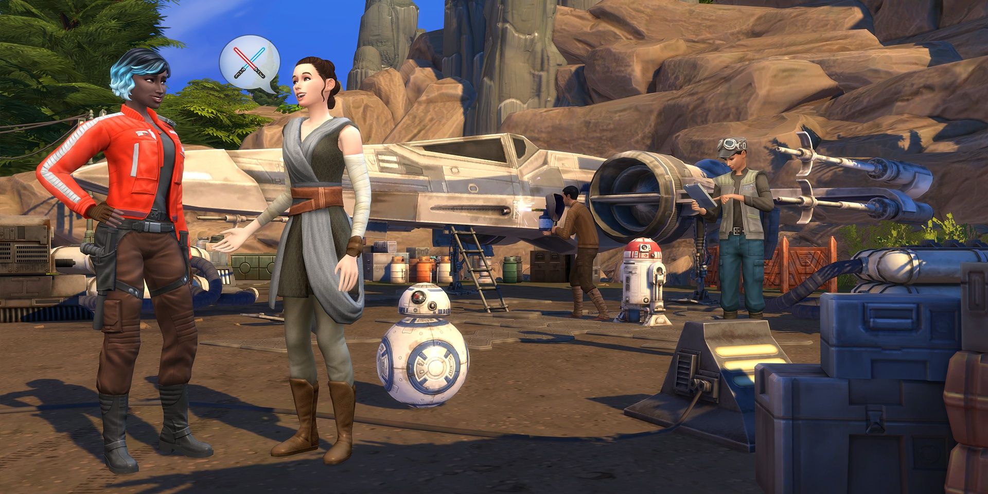 A new Sim gets an introduction to Batuu