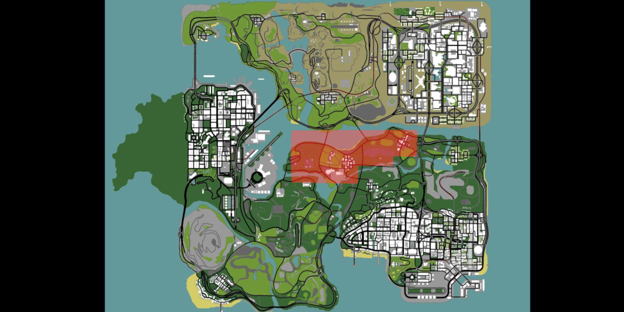 GTA San Andreas Full Map Red County Highlight