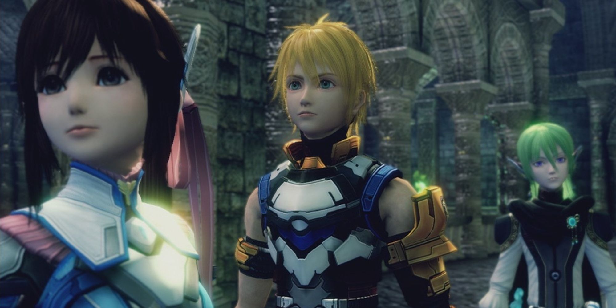 Mid shot of the characters Edge Maverick, Reimi Saionji and Faize Sheifa Beleth from Star Ocean The Last Hope