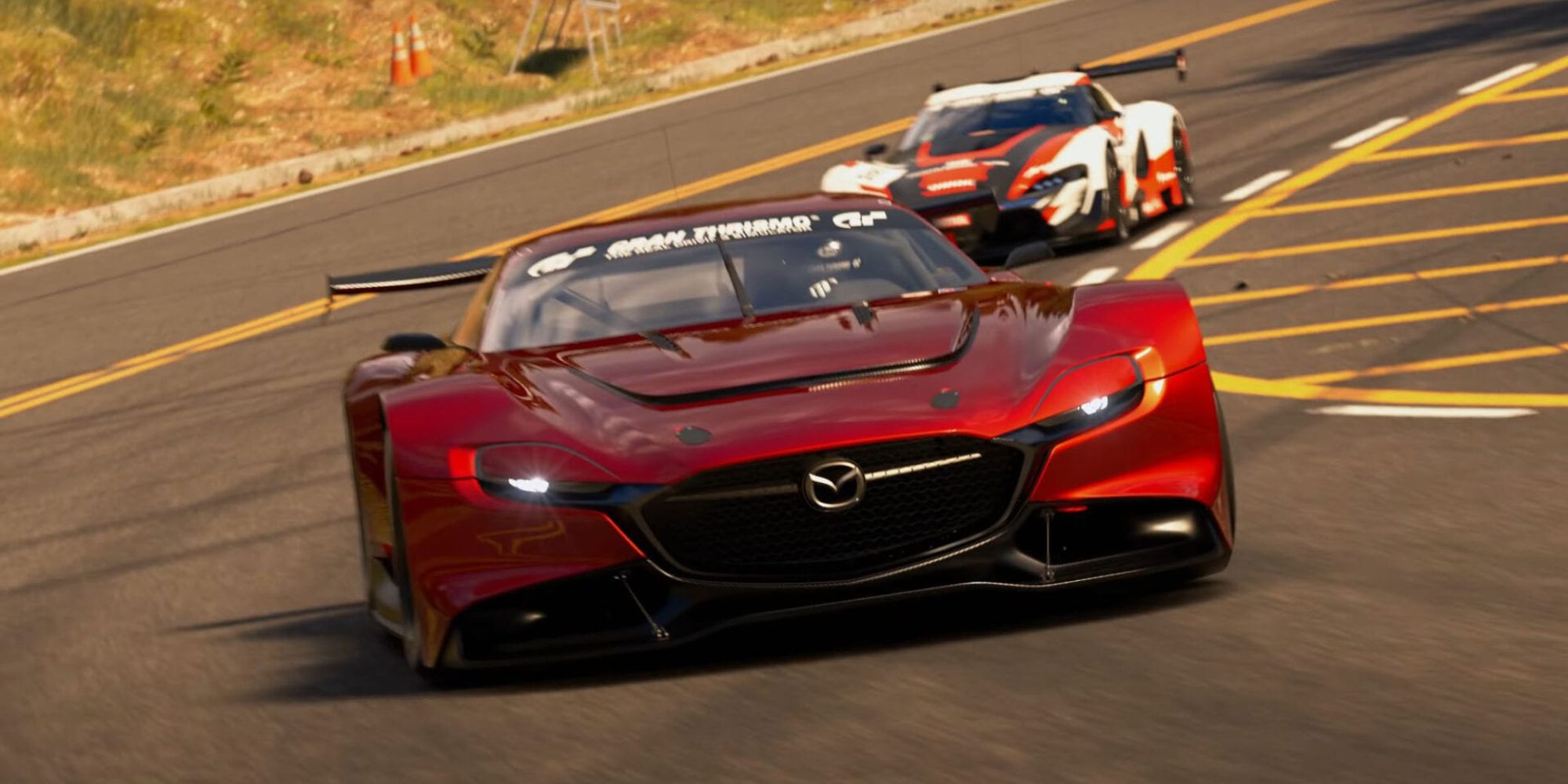 Two cars racing in Gran Turismo 7