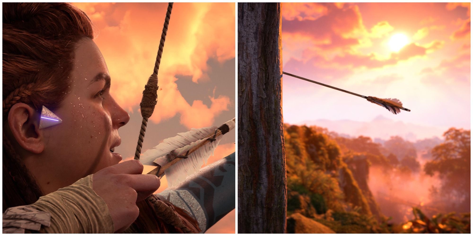 HFW Aloy Aiming Bow And Arrow In Tree Split Image