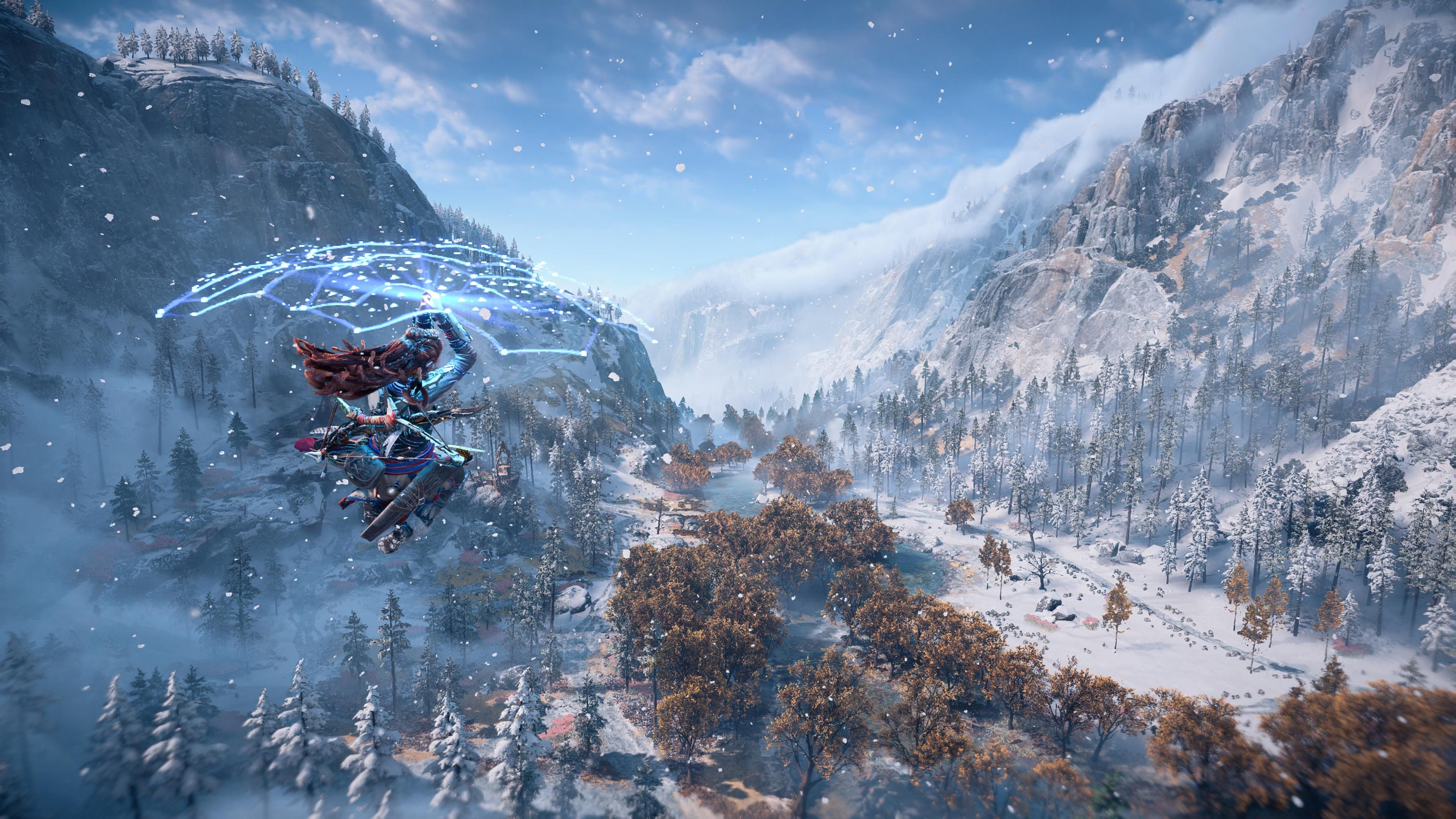 HFW Aloy Gliding Through Snowy Mountains