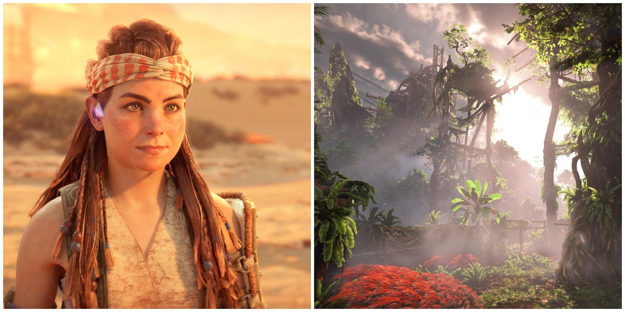 HFW Close Up Of Aloy And Shuttle Ruins Split Image