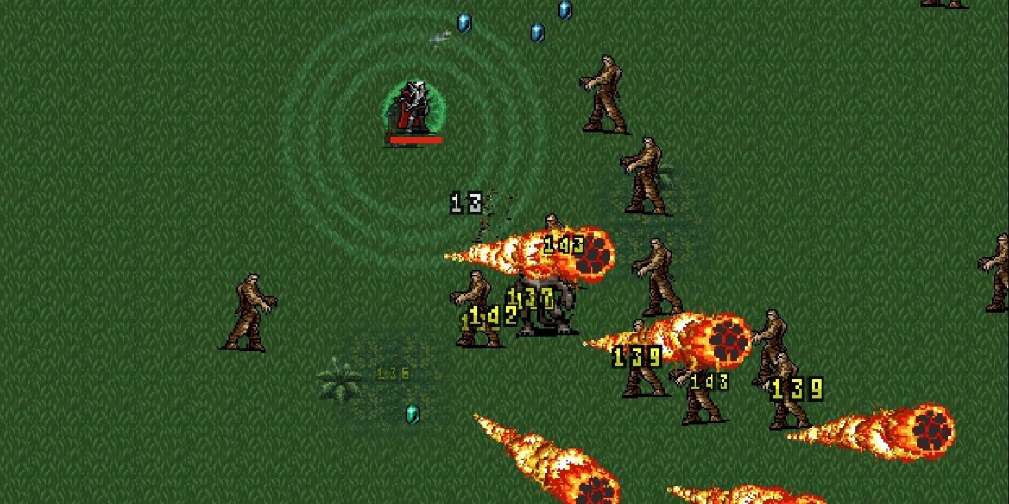 Vampire Survivors screenshot Hellfire passing through several enemies
