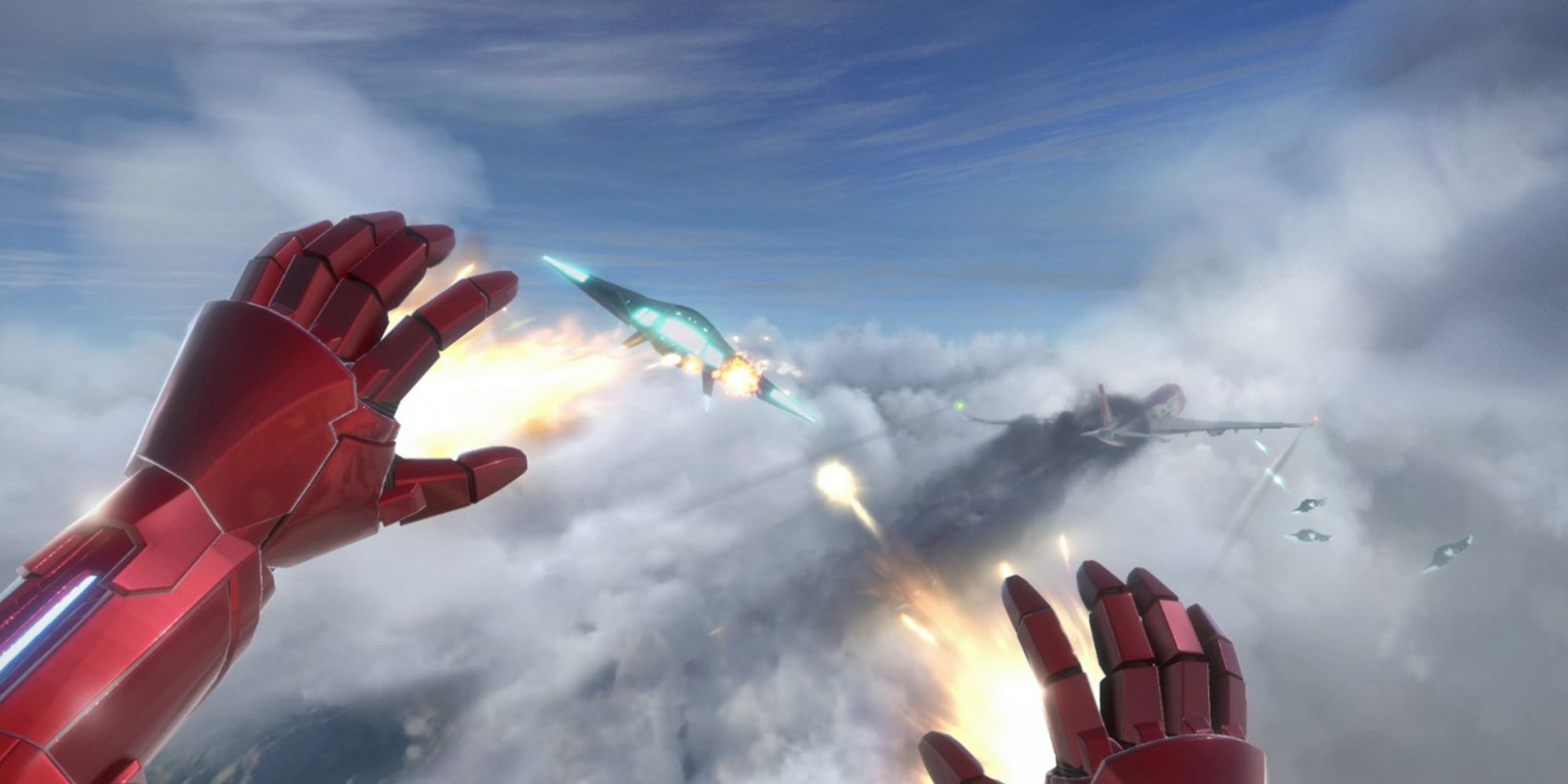 Iron Man VR Player Flying Near A Plane