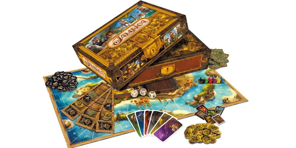 Jamaica box and board game pieces