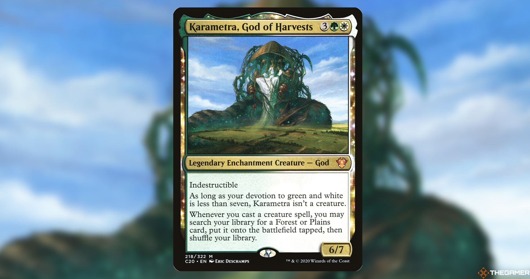 Image of the Karametra, God of Harvests card in Magic: The Gathering, with art by Eric Deschamps