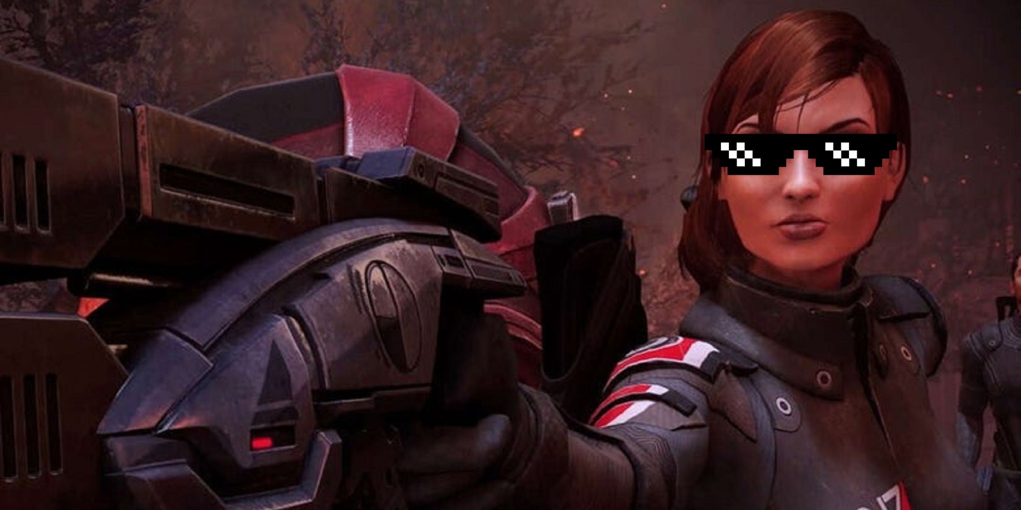 Female Shepard Wearing Thug Life Glasses