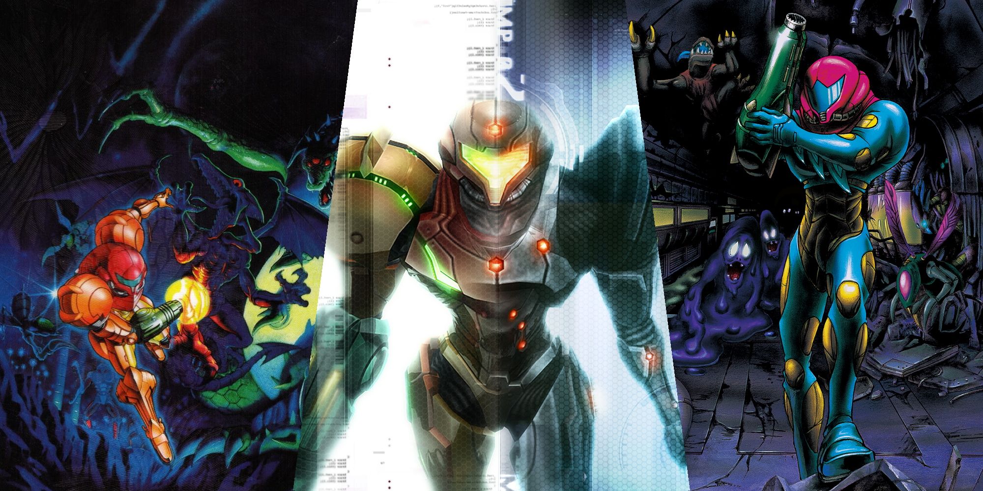Metroid Suit Featured Image (with art taken from Super Metroid, Metroid Prime 2, and Metroid Fusion)