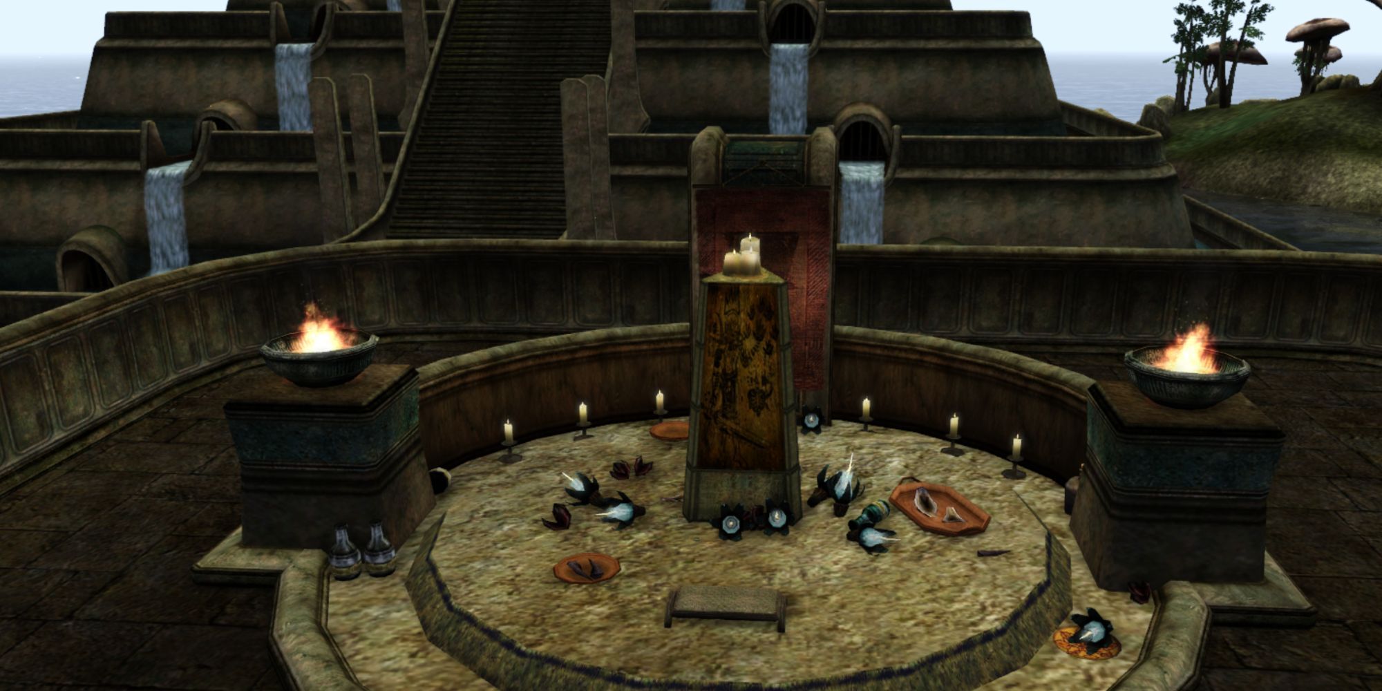 Morrowind Shrine Of Daring With Buildings In The Background