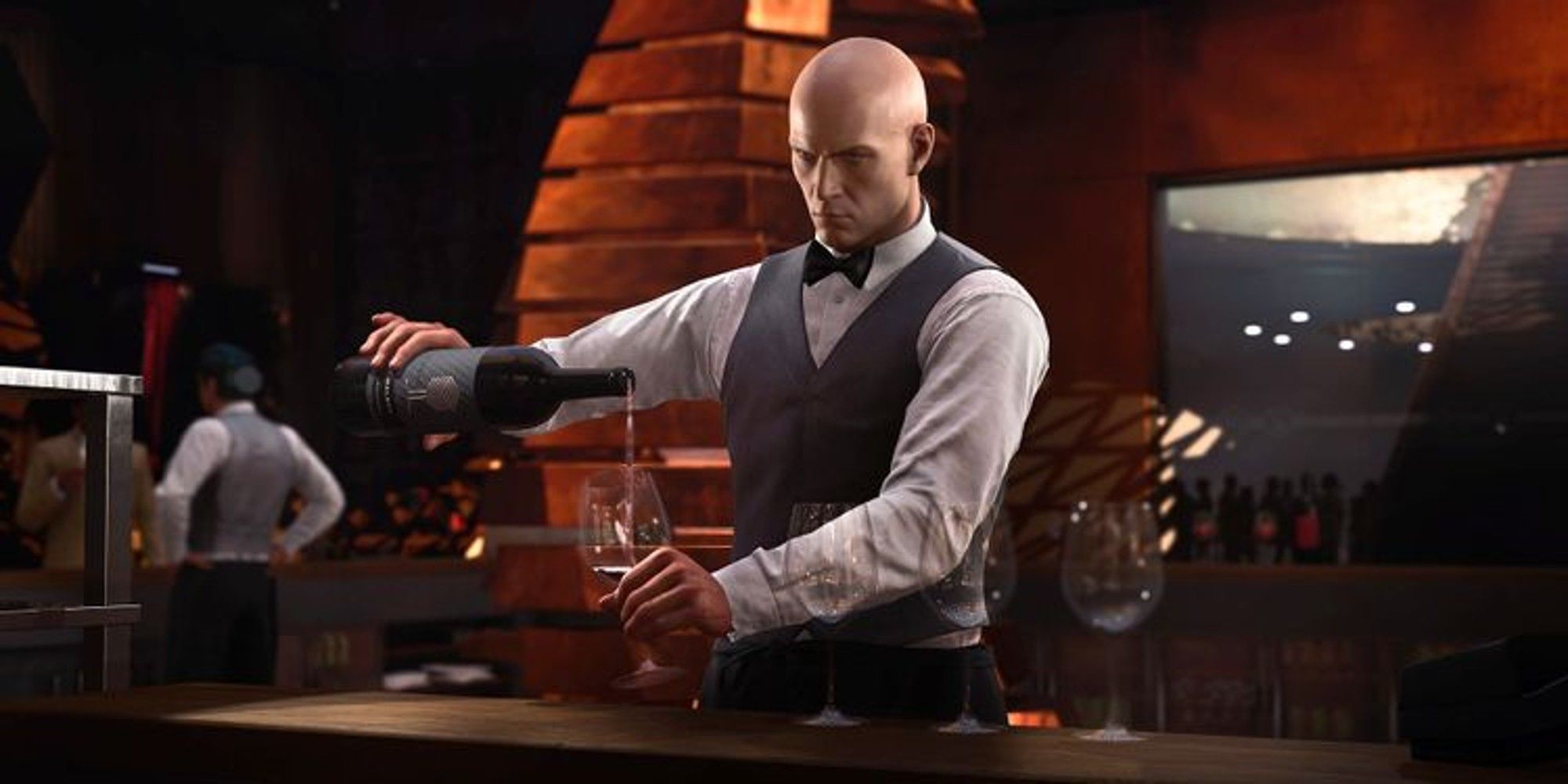 hitman 3 agent 47 pouring drink waiter