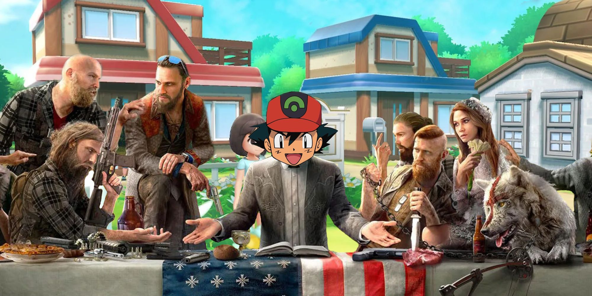 Ash Ketchum with Far Cry 5 villains in Pallet Town