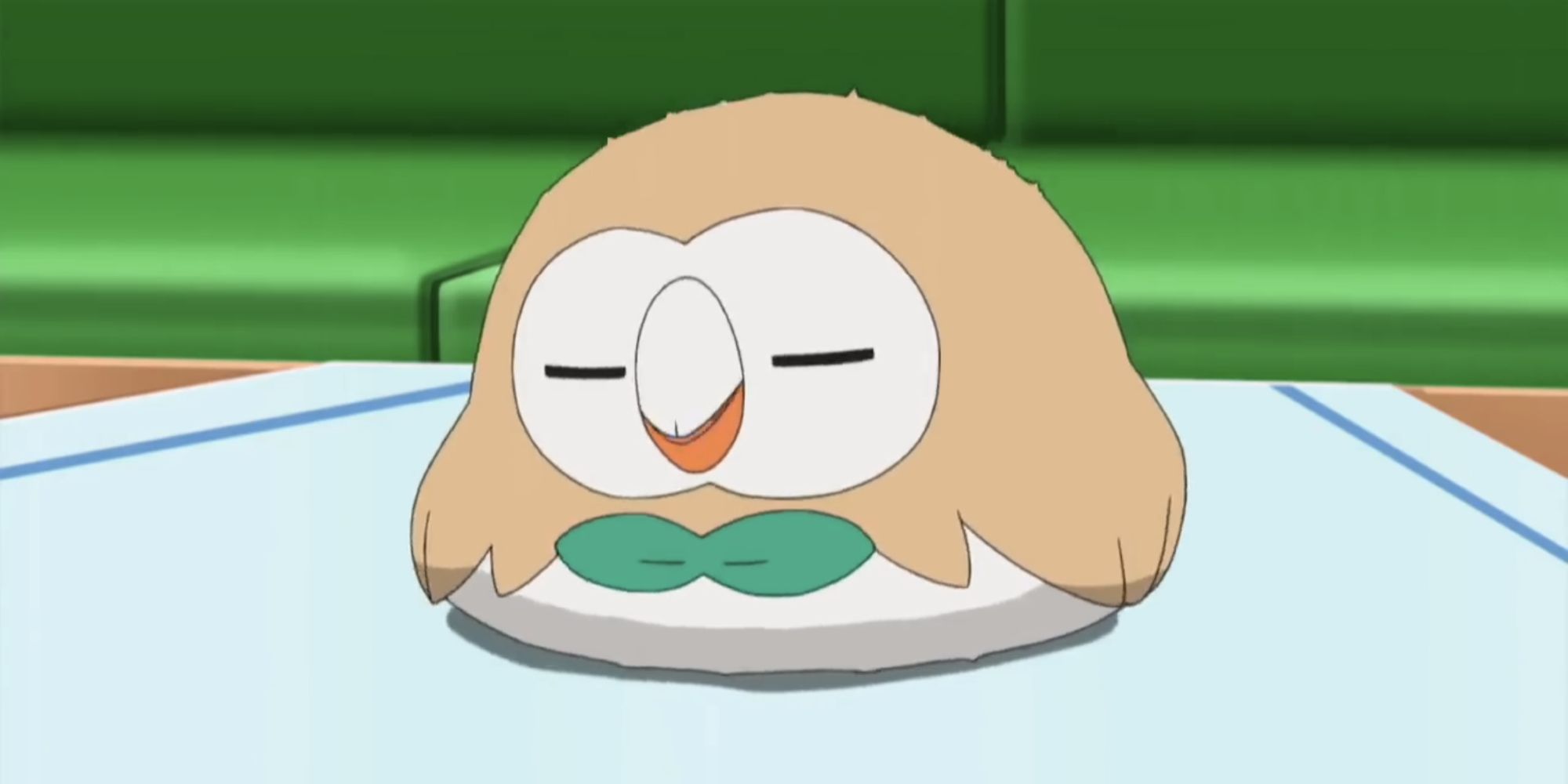 Rowlet sleeping in the Pokemon anime