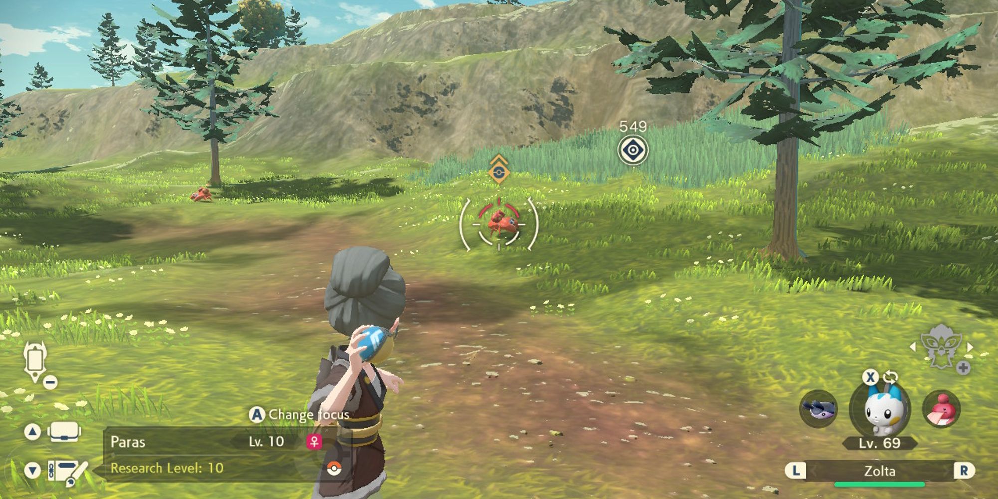 player holding pokeball aiming at paras