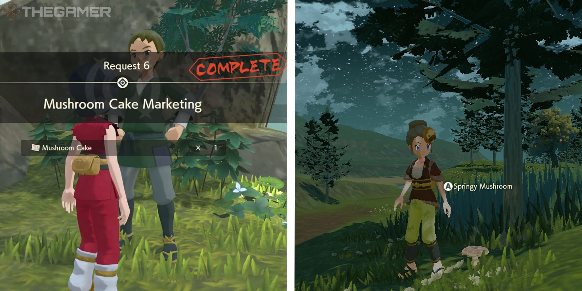 iamge of mushroom cake marketing completion, next to image of player standing near a springy mushroom