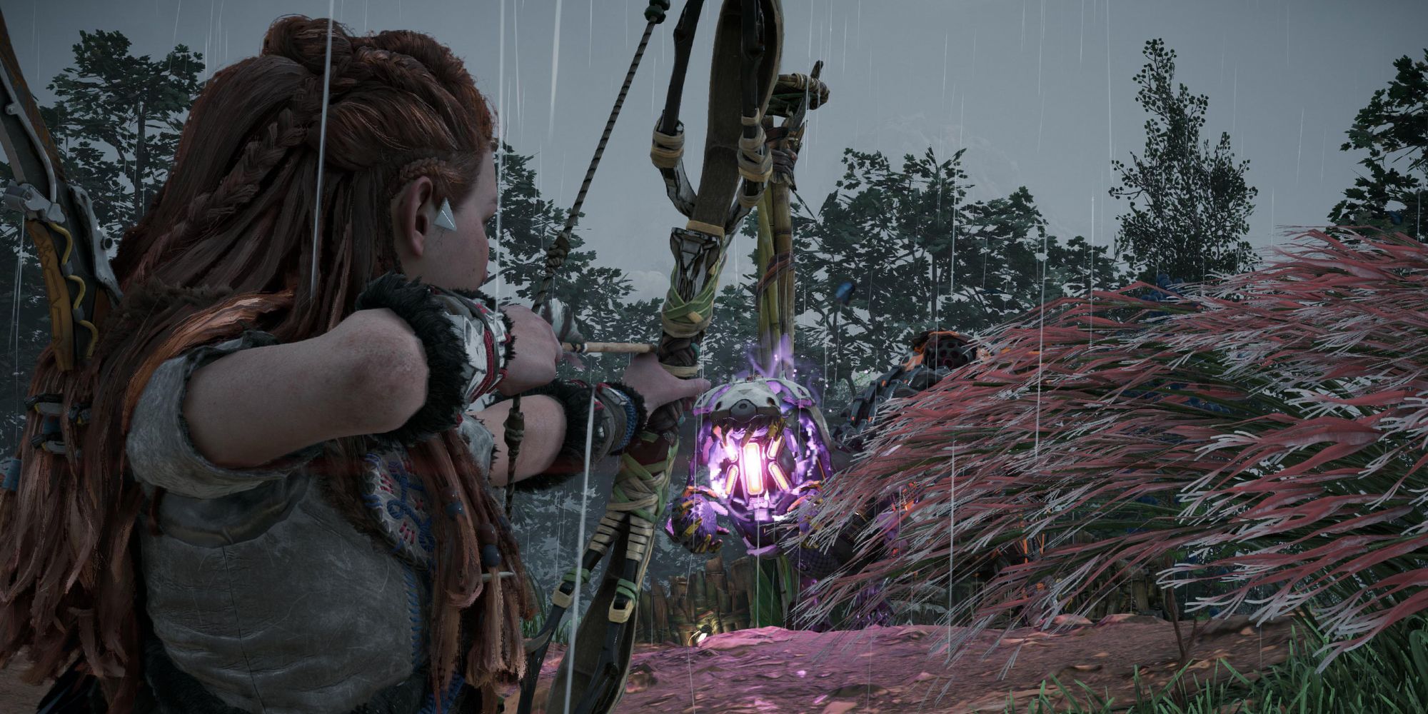 Horizon: Forbidden West, Aloy aiming at a machine.