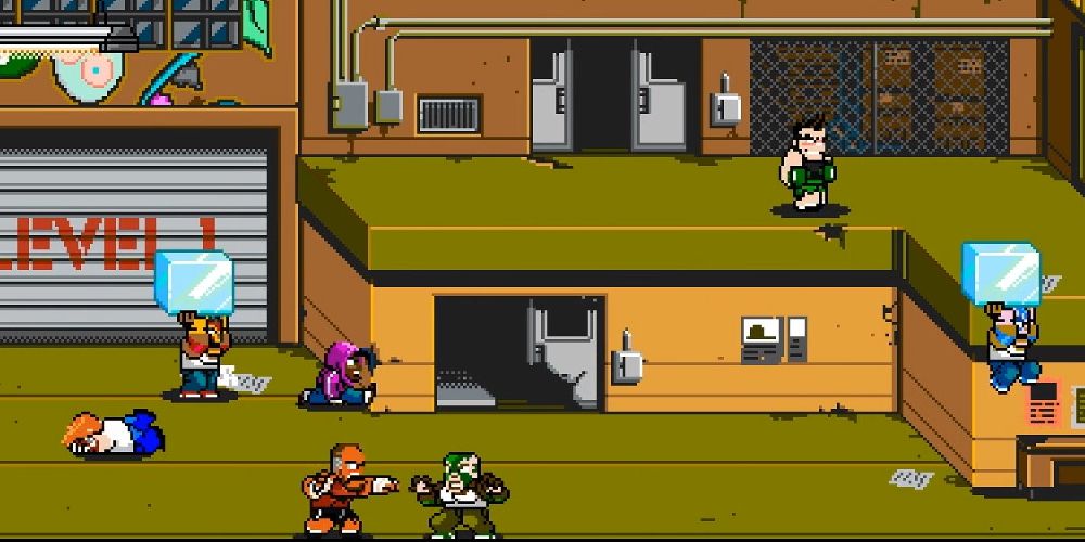 River City Ransom Underground: A multi-faceted battle takes place in a factory. People are throwing ice. People are break dancing. It is madness!