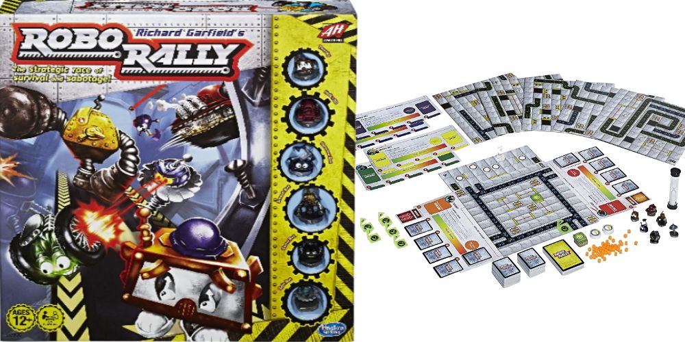 Robo Rally box art and board game shown side-by-side