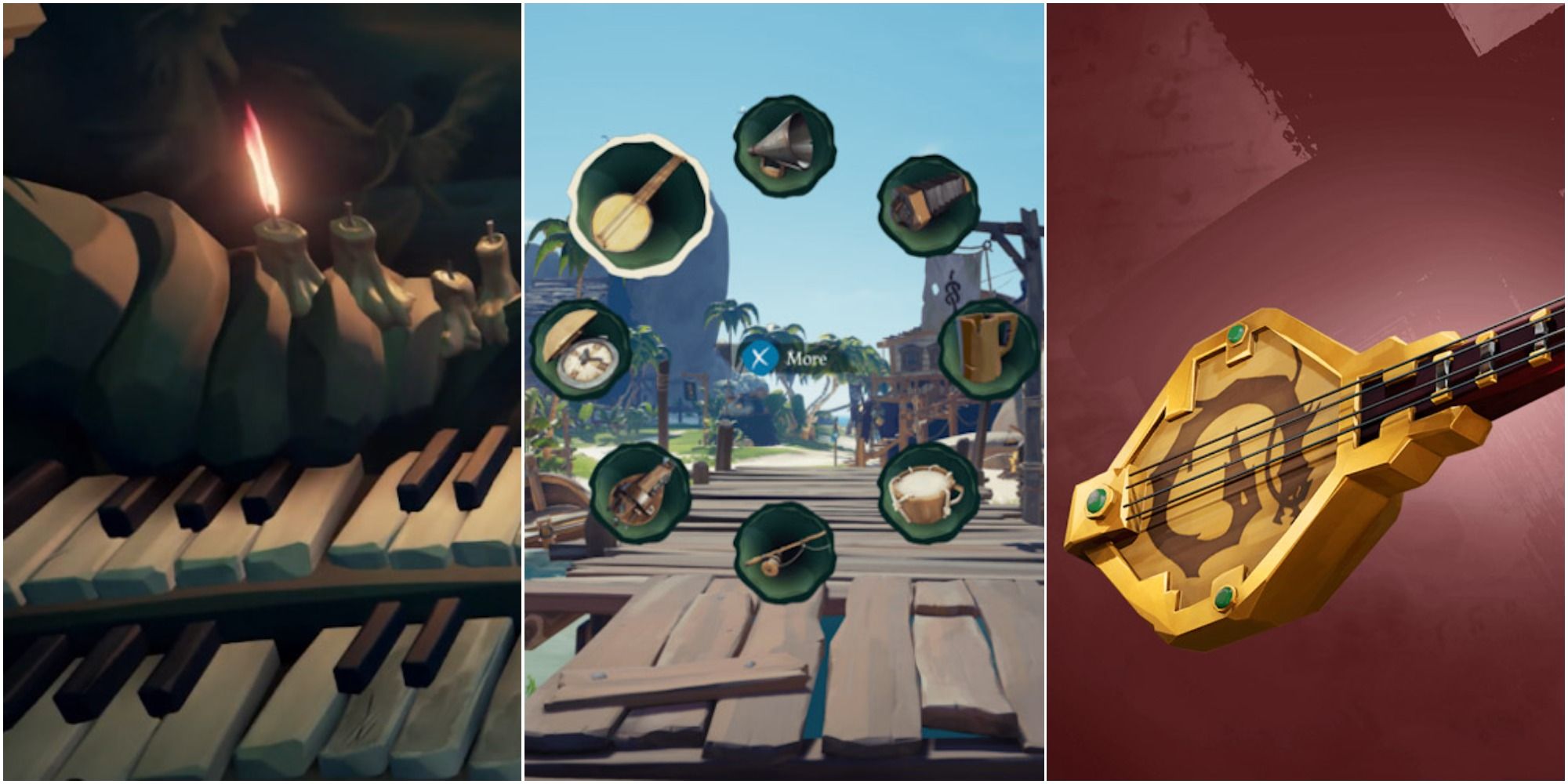 Sea Of Thieves Shanties Feature with instrument wheel, banjo, and organ