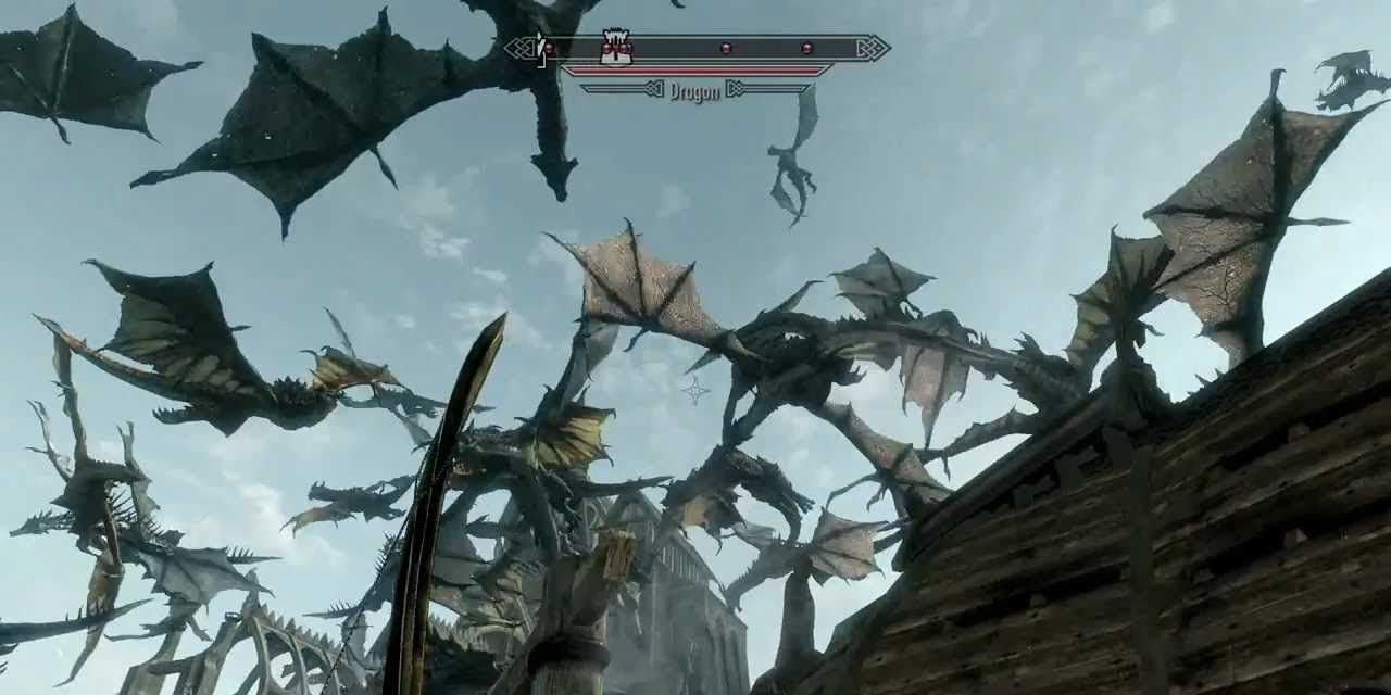 A bunch of Dragons in Skyrim