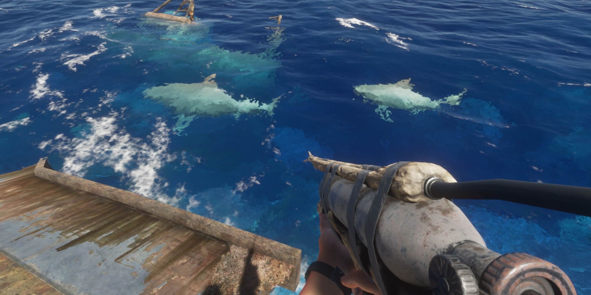 Stranded Deep Gone Green achievement showing hunting sharks with speargun