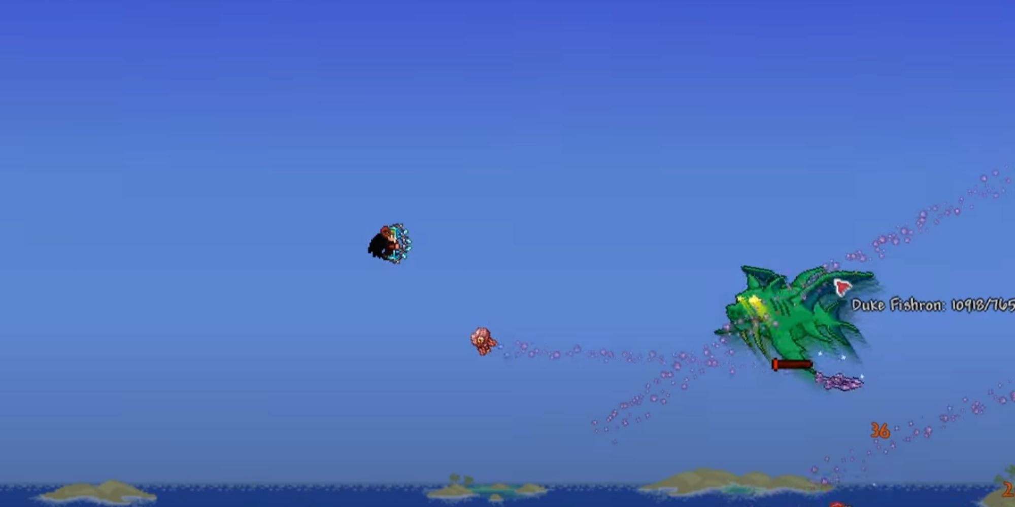 Terraria Character Attacking Duke Fishron In The Air