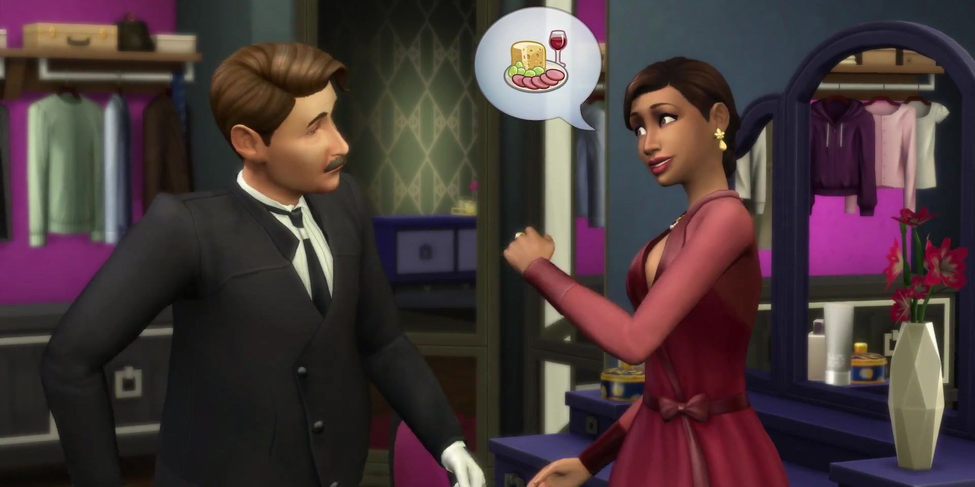 A glamorous Sim asks their live-in Butler to cook for them