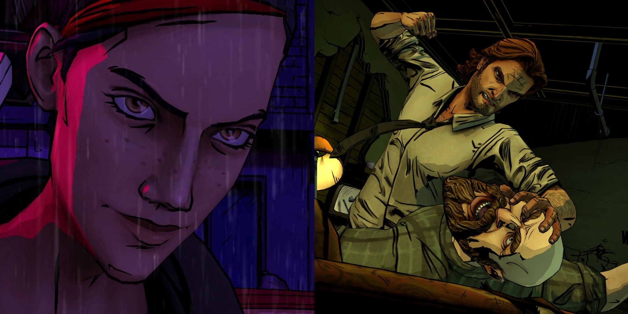 The Wolf Among Us bloody mary's face next to bigby punching woodsman