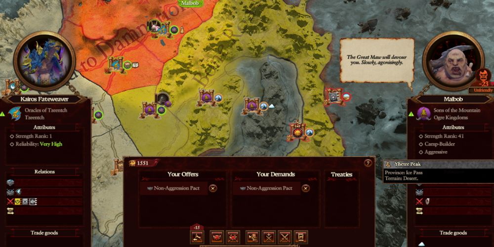 Total War Warhammer 3. Showing the diplomacy screen.