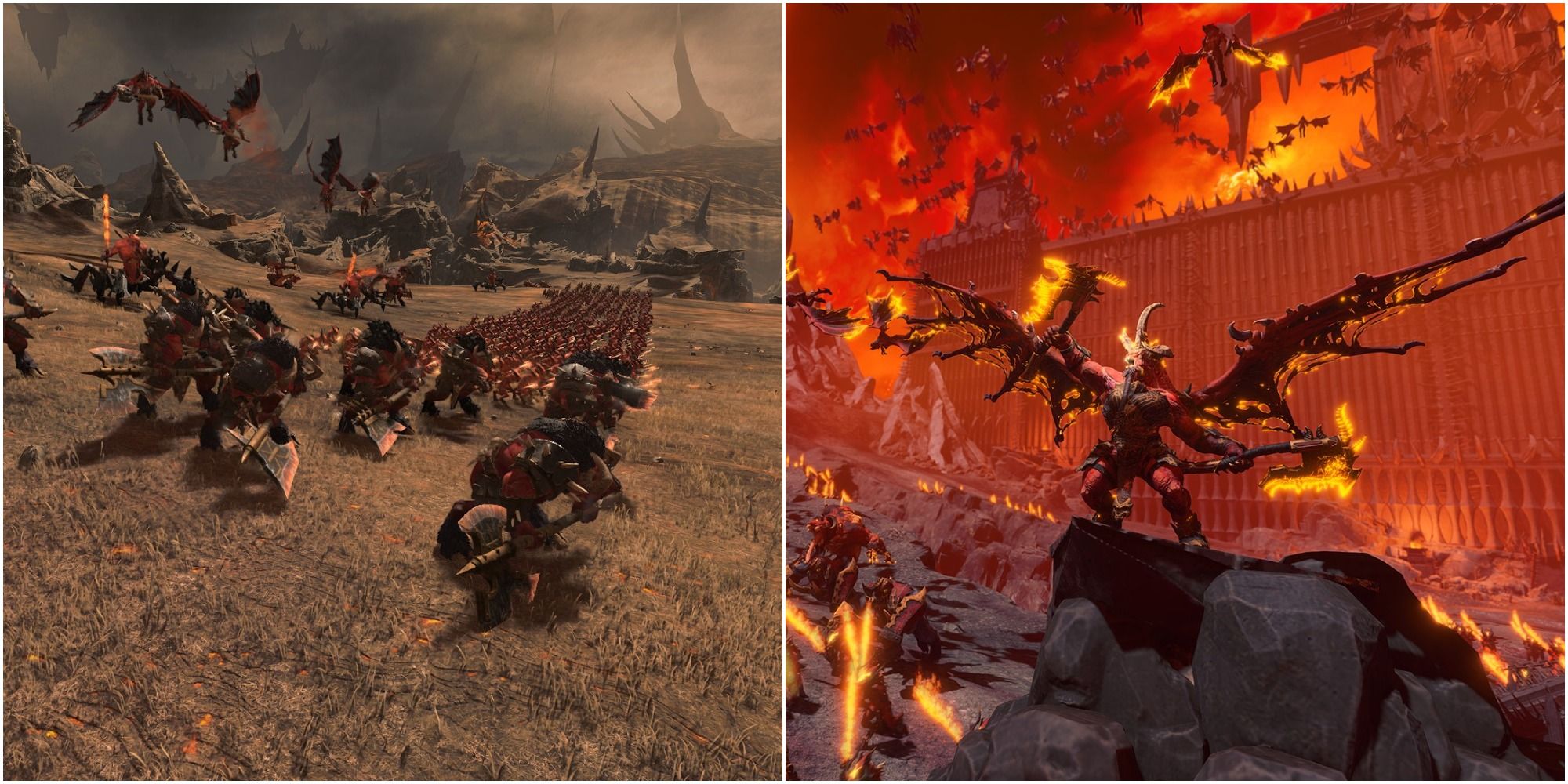 Total War Warhammer 3 Khorne showing army roster and Skarbrand the legendary lord