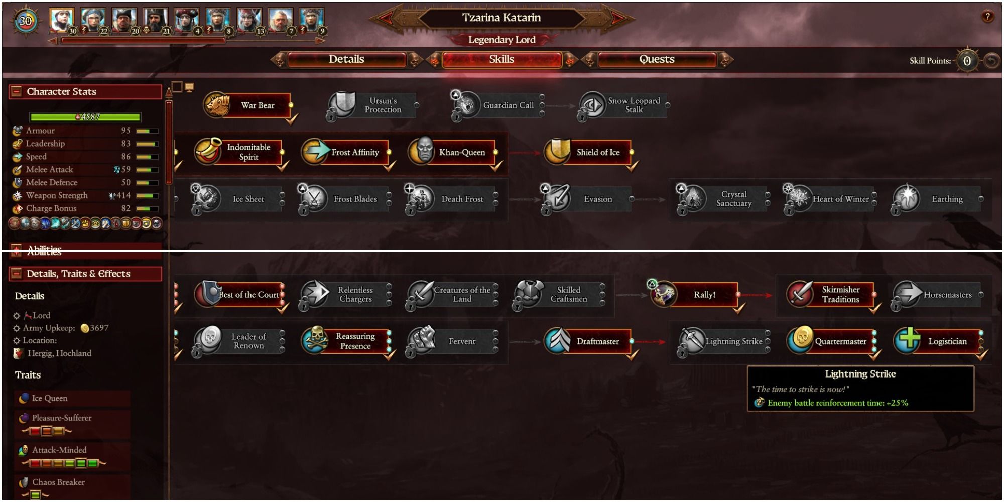 Total War Warhammer 3 Lightning Strike and showing reworked skill tree