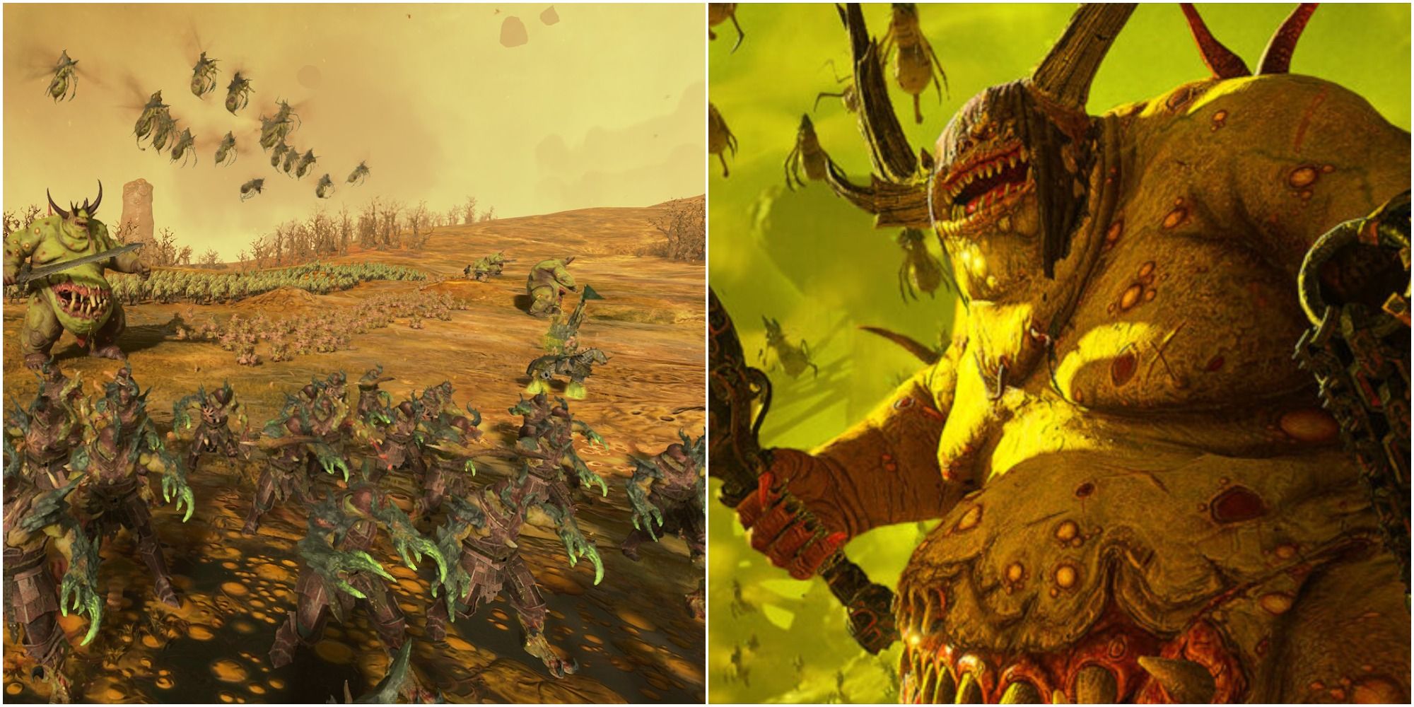 Total War Warhammer 3 Nurgle showing army roster in Nurgle realm