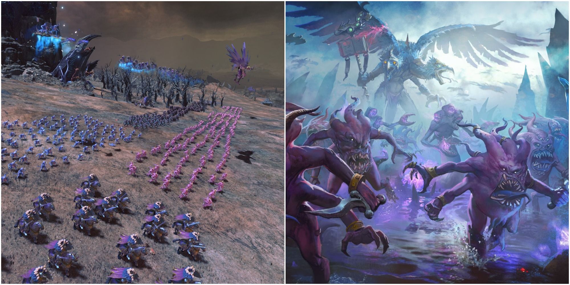 Total War Warhammer 3 Tzeentch showing army roster on Tzeetch realm
