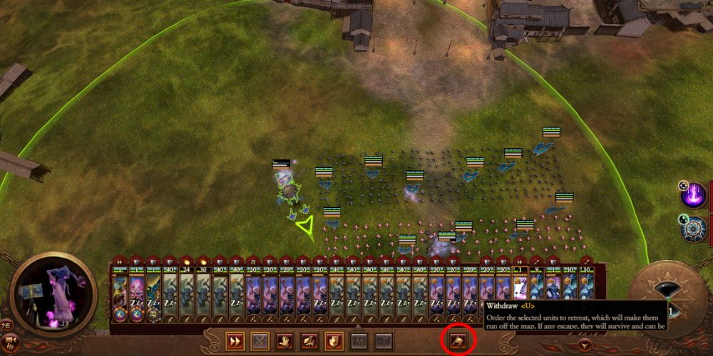 Total War Warhammer 3. Showing the withdraw command