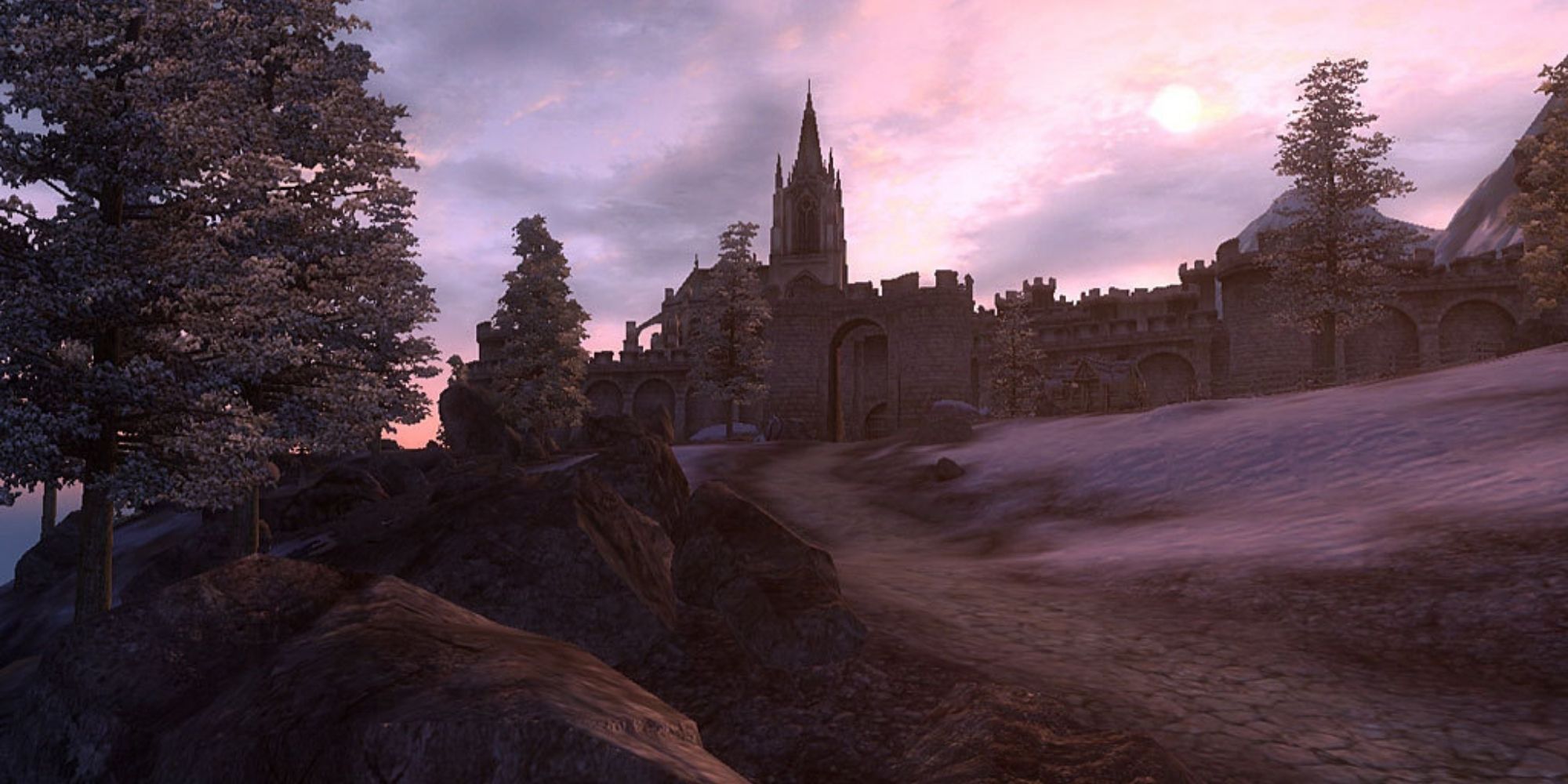 The approach to Bruma in Oblivion's northern Cyrodiil
