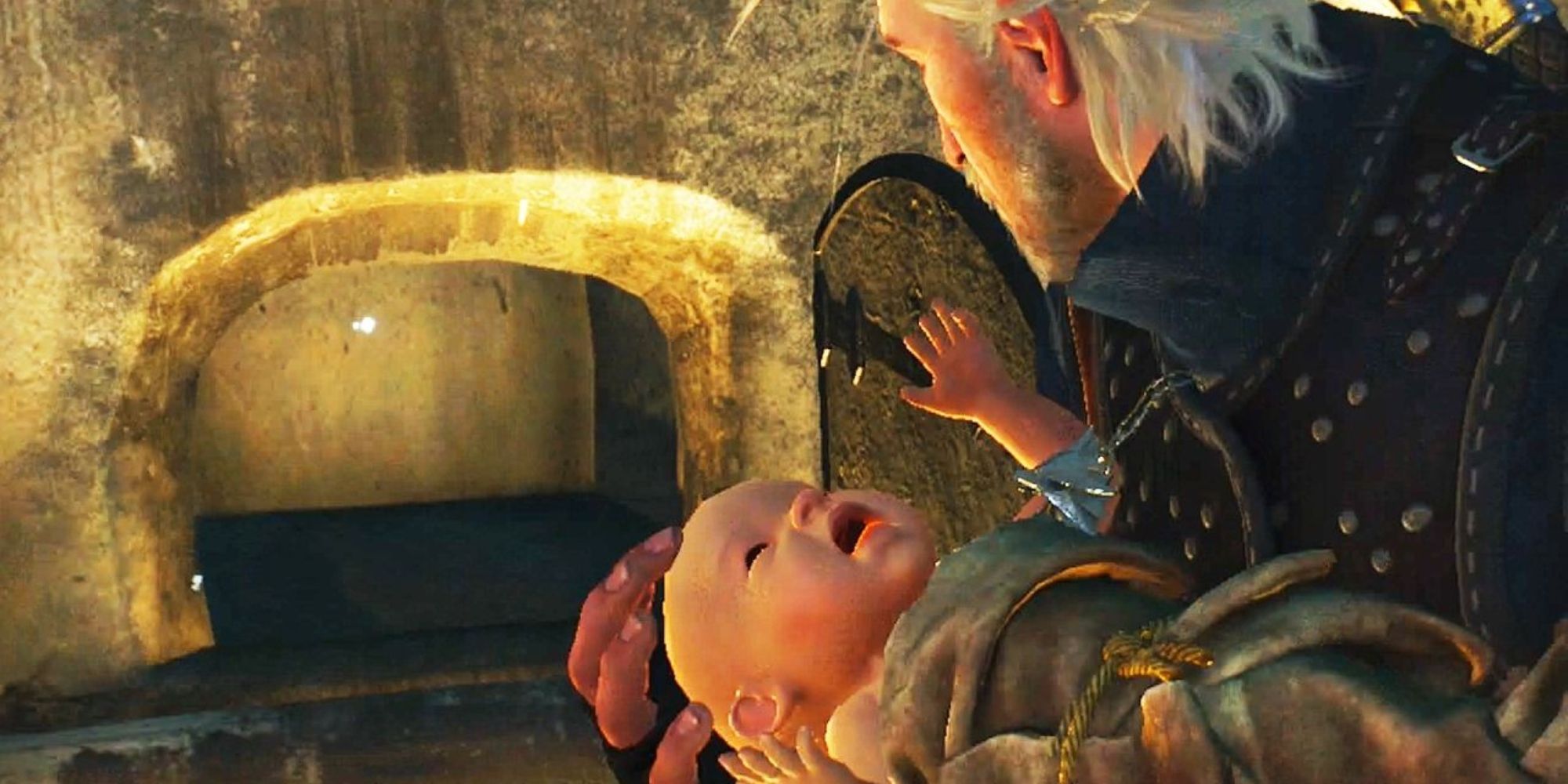 Witcher 3 Screenshot Of Geralt Putting Baby In Oven