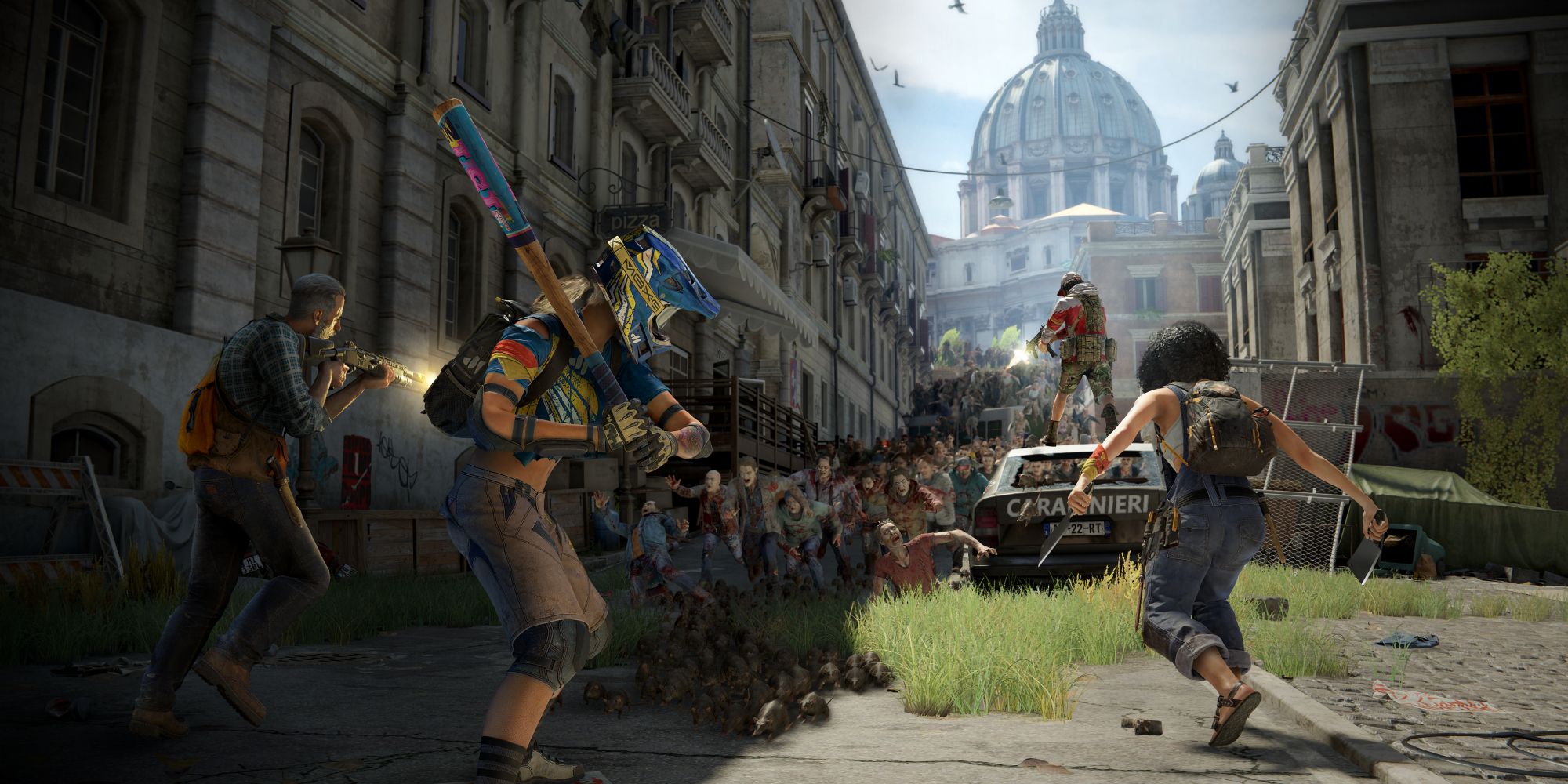 World War Z Screenshot Of Survivors Fighting Off A Zombie Horde