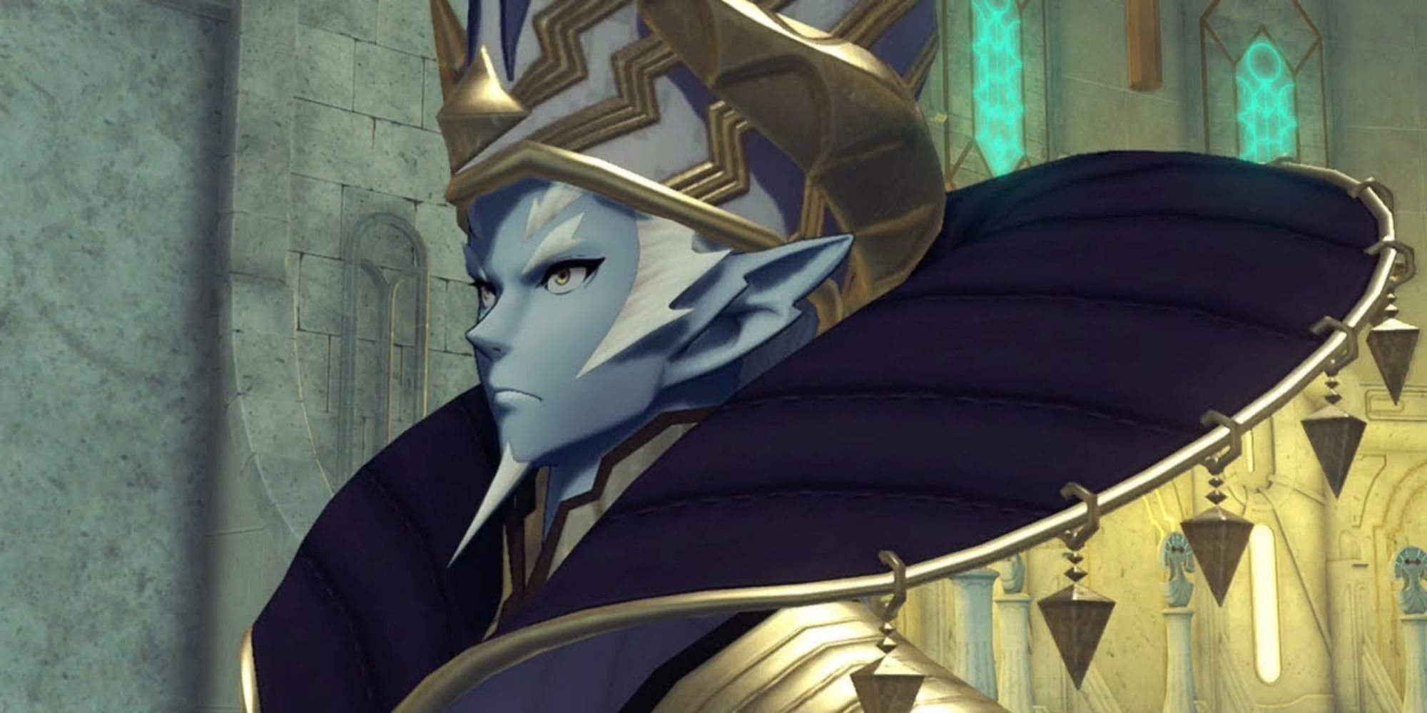 Xenoblade Chronicles 2 Side Characters a mid shot of the character Amalthus in his ceremonial robes looking out into the distance