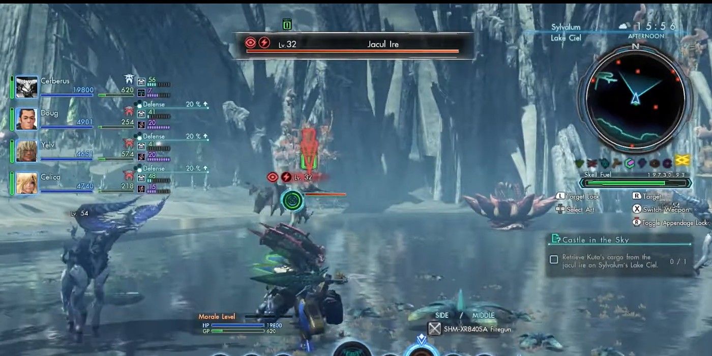 Xenoblade Chronicles X Jacul Ire flying around in battle on lake