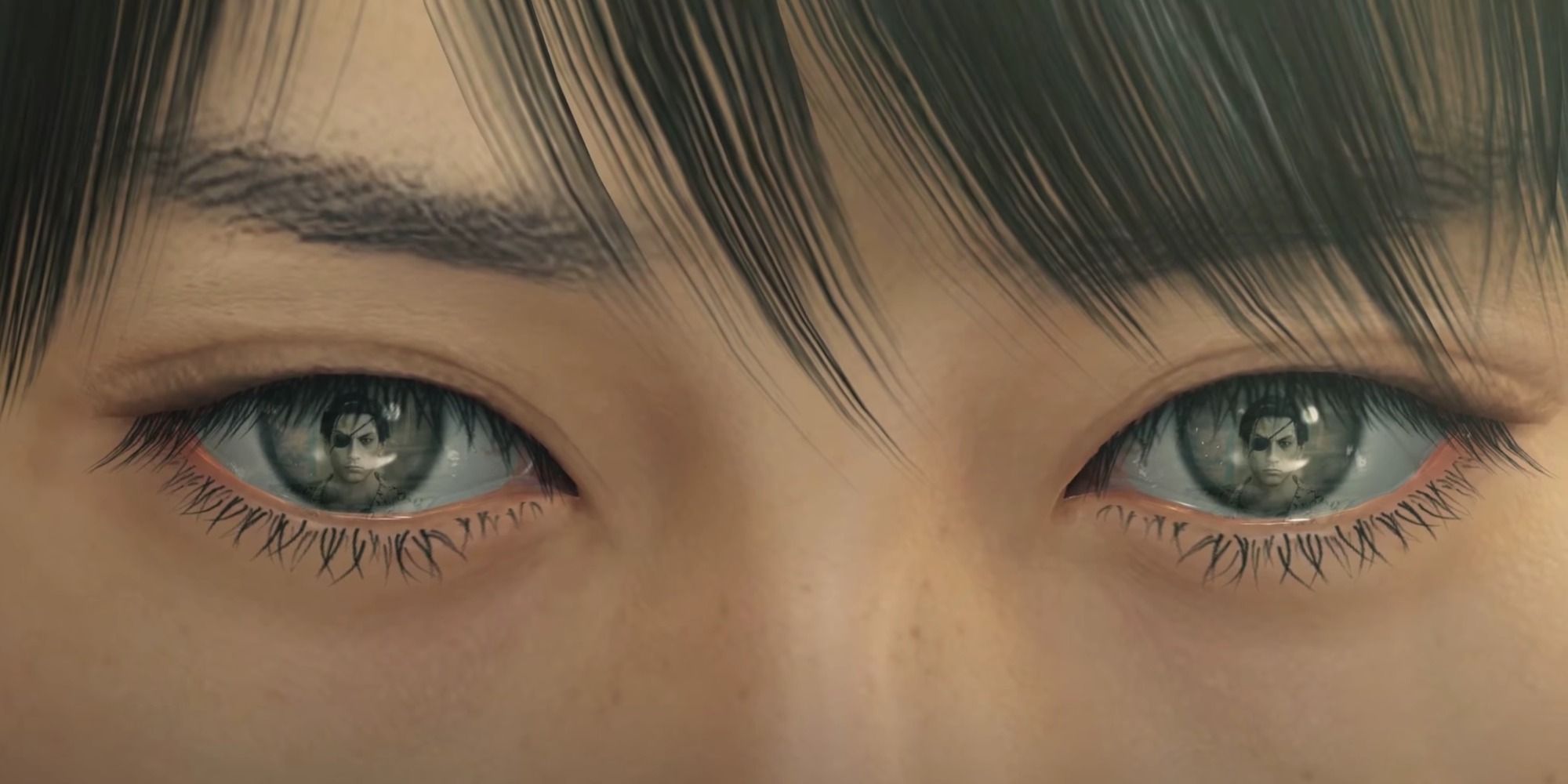 Majima in the reflection of Makoto's watery eyes in Yakuza 0