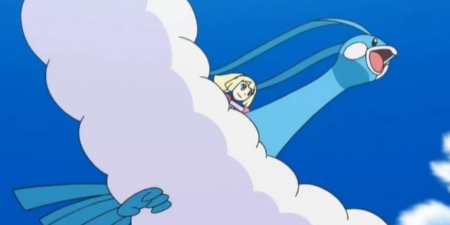 Lillie riding an Altaria in Pokemon