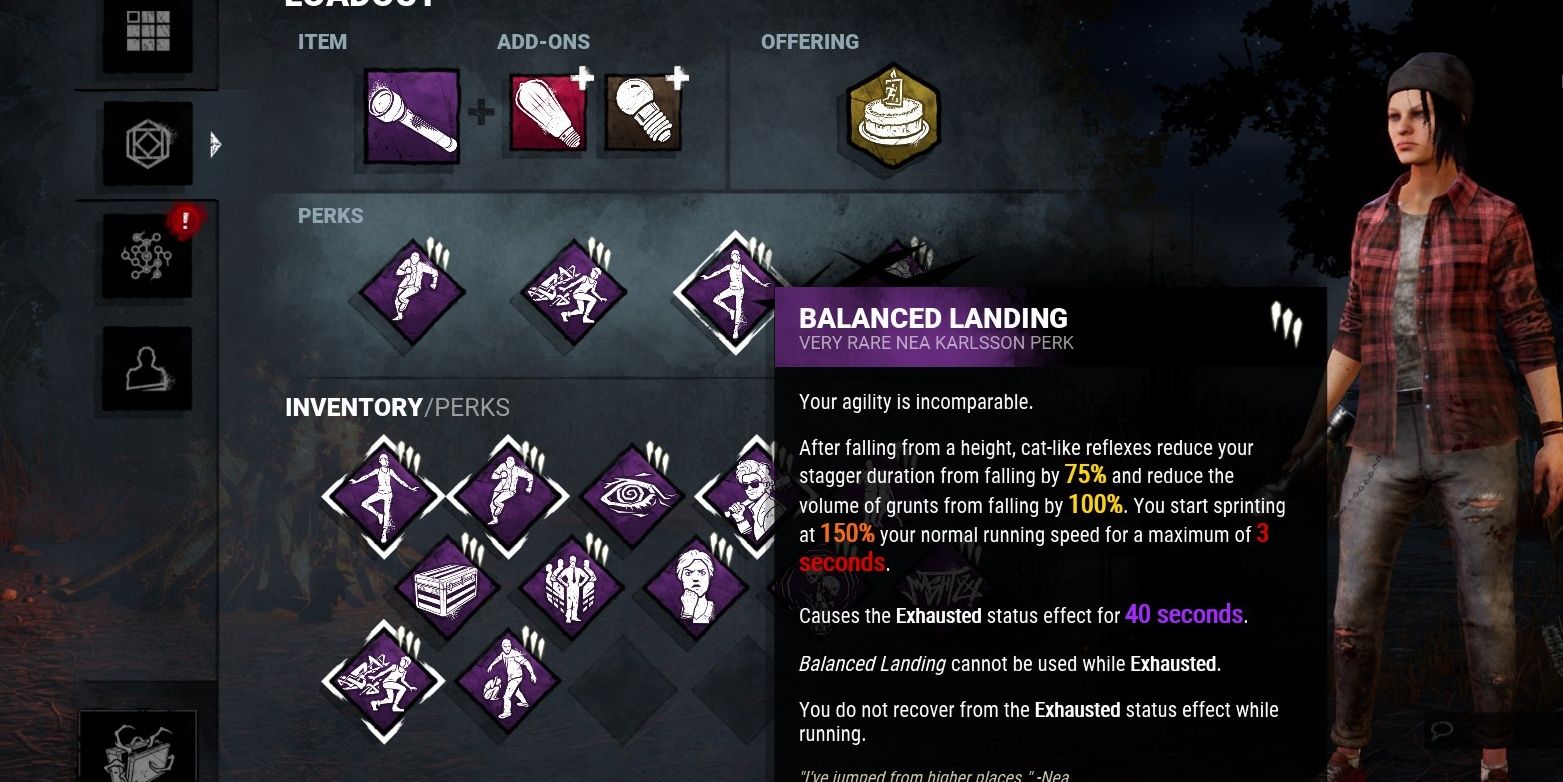 Nea Karlsson from Dead By Daylight and her Perk Balanced Landing