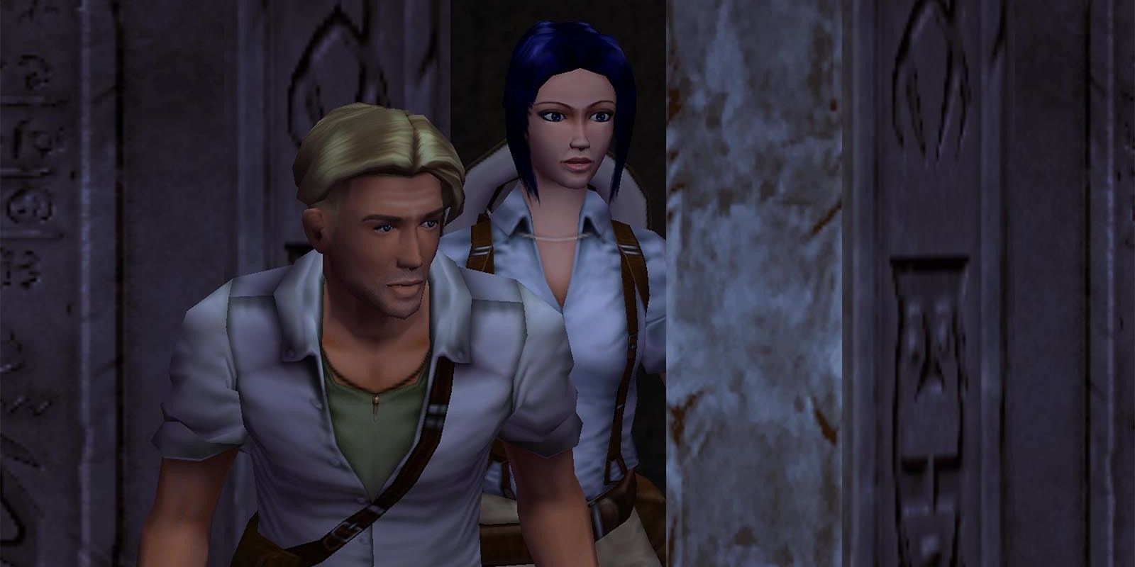 A screenshot showing George Stobbart and Nicole Collard in Broken Sword: The Sleeping Dragon