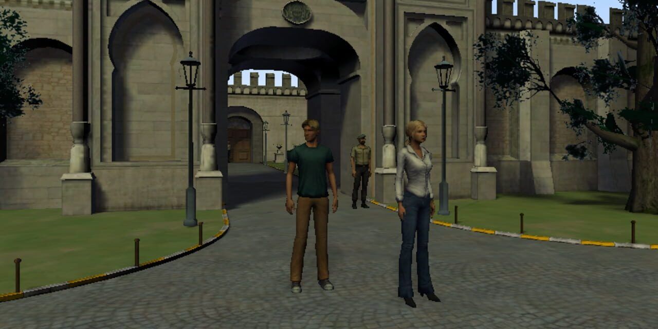 A screenshot showing George Stobbart and Anna Maria in Broken Sword: The Angel of Death