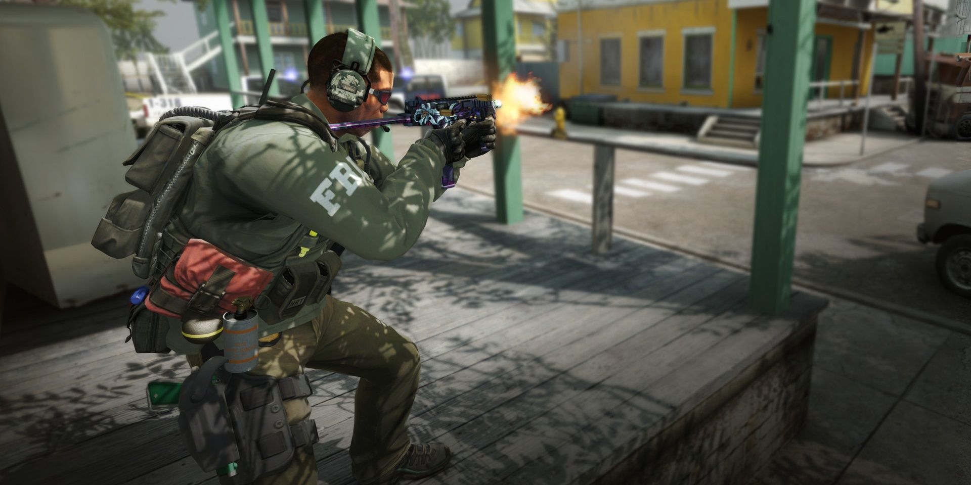 A screenshot showing a player firing a rifle in Counter-Strike:Global Offensive